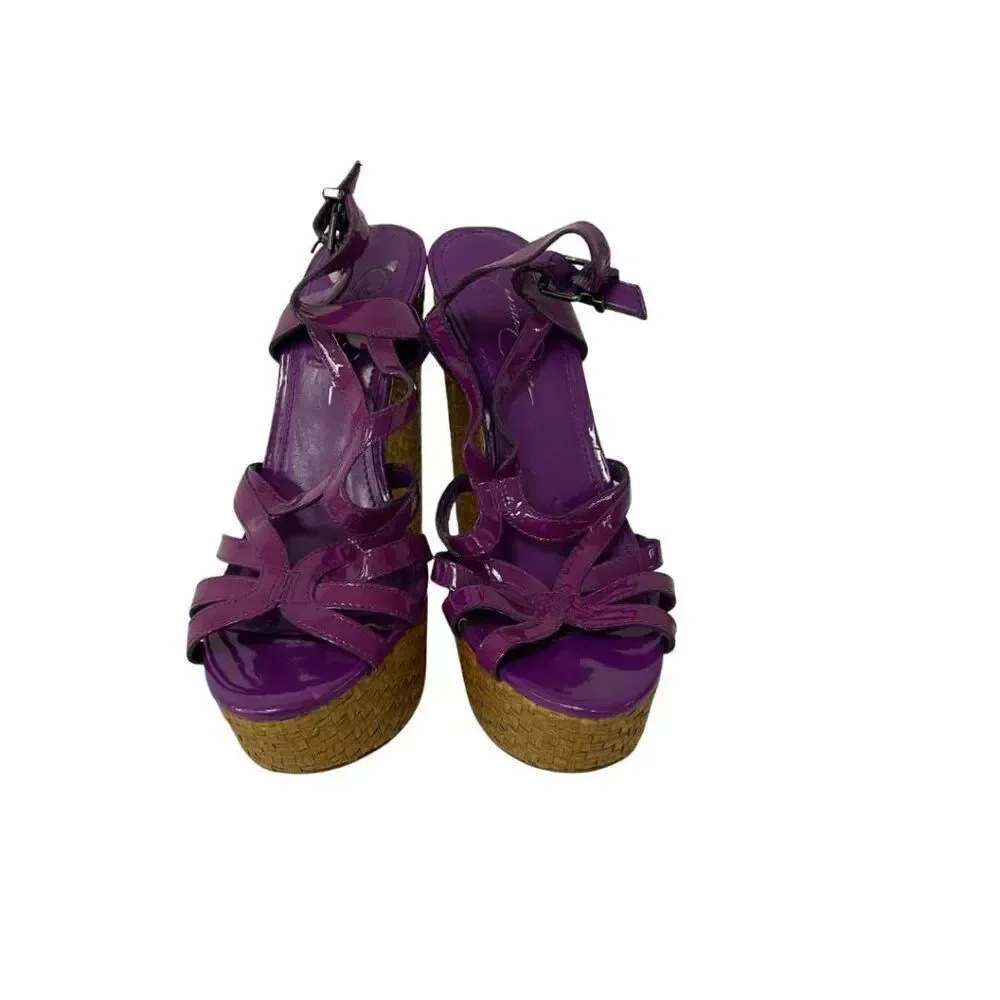 Jessica Simpson Womens Cizal Platform Sandals Sz 8 Ultra Violet Patent Cork Heel